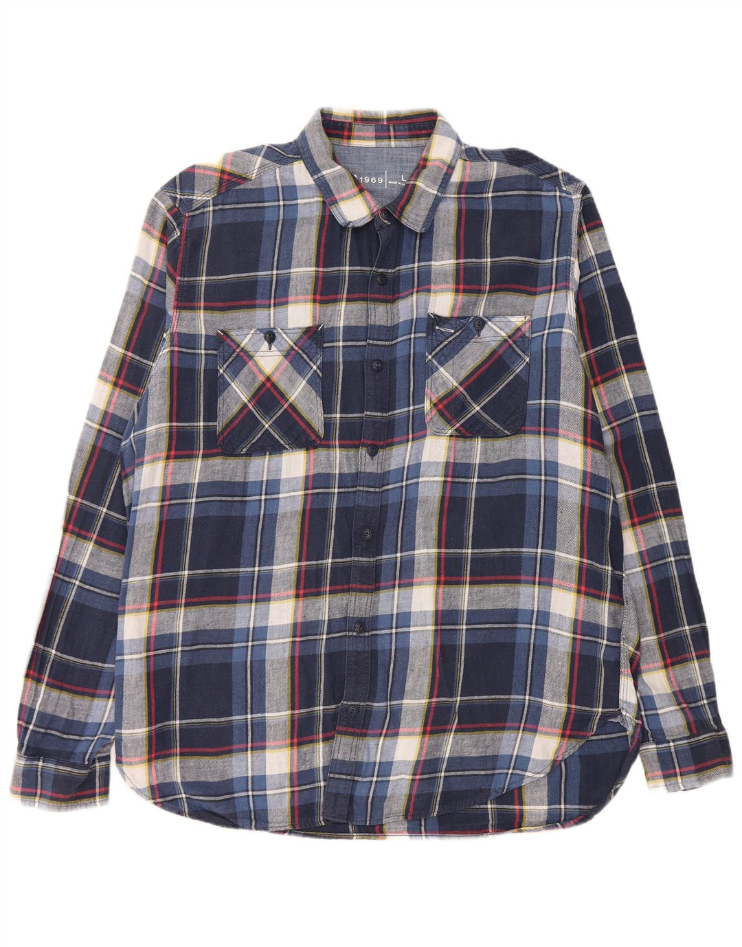 GAP Camicia da uomo in flanella, lino a quadri blu navy grande