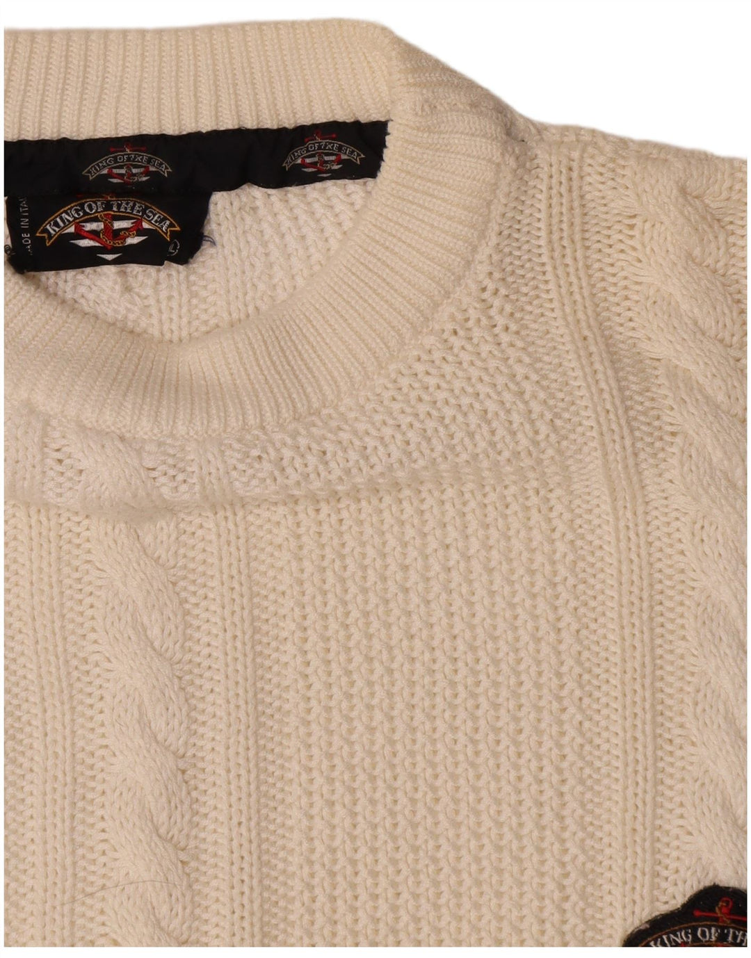 Maglione vintage da uomo con scollo a barca 2XL in cotone bianco