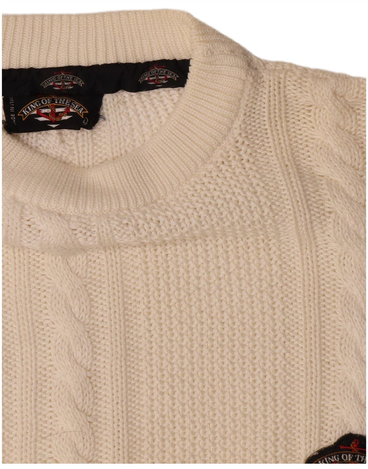 Maglione vintage da uomo con scollo a barca 2XL in cotone bianco