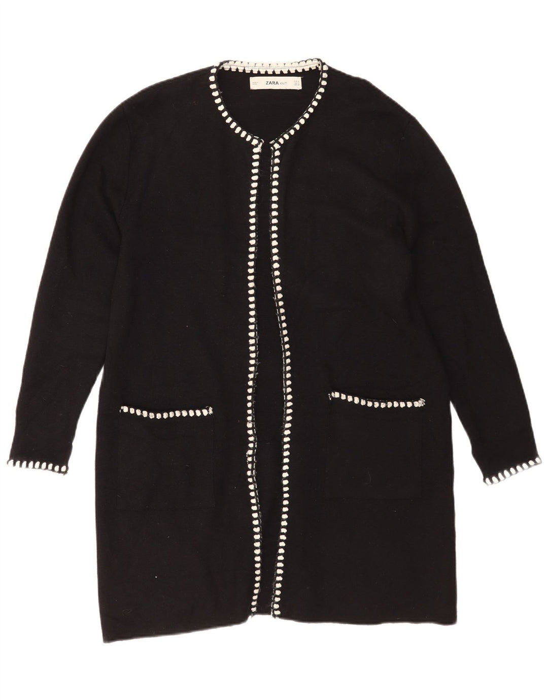 Maglione cardigan aperto lungo da donna Zara UK 14 viscosa nera media