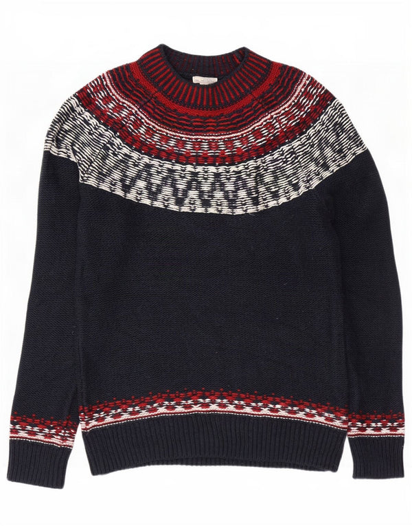 Gap Maglione da uomo con collo alto e maglione piccolo in cotone Fair Isle blu navy