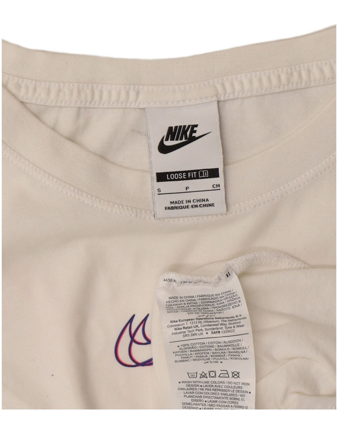 NIKE T-shirt grafica corta da donna, vestibilità ampia, UK 10, piccola, cotone bianco