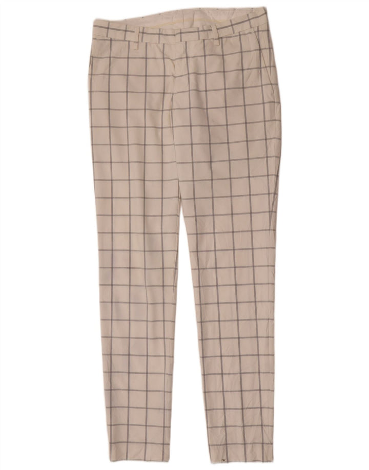 Pantaloni chino slim da uomo Zara EU 40 medio W31 L33 poliestere a quadri bianchi