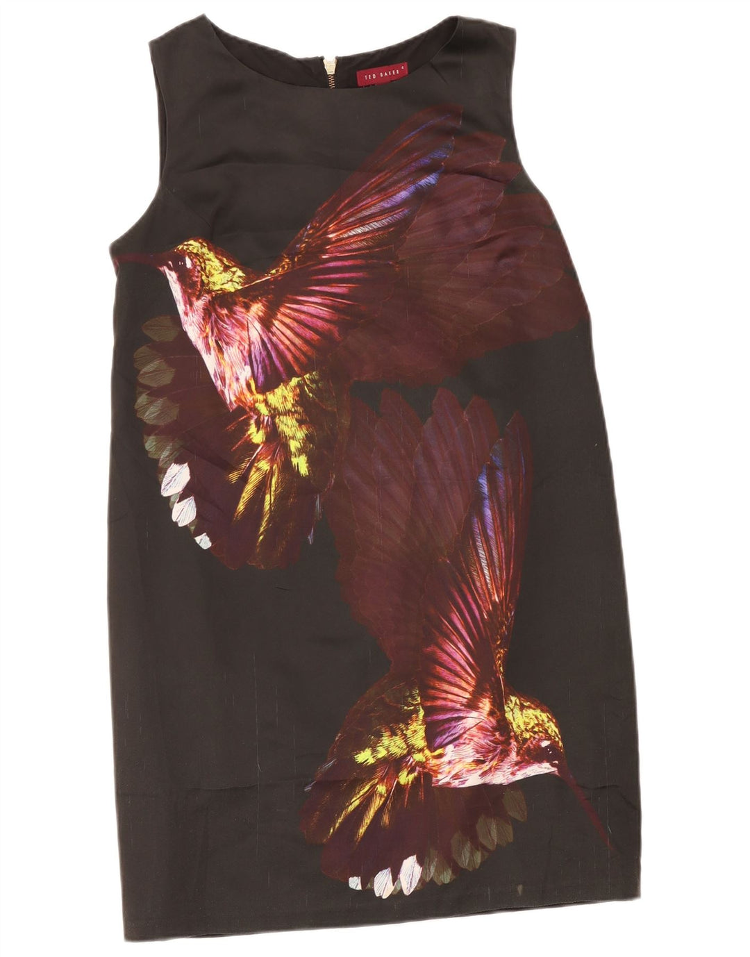 Abito a trapezio grafico da donna Ted Baker taglia 4 grande uccello color block nero
