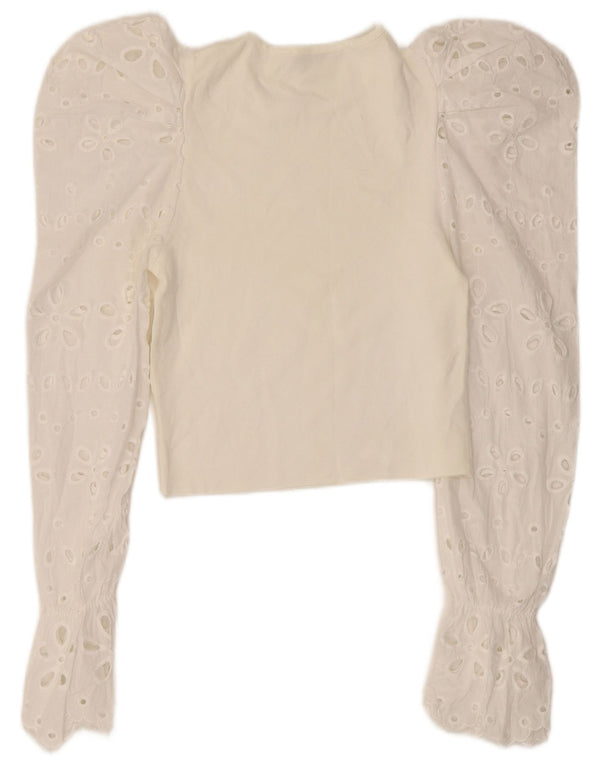 Top corto da donna Zara a maniche lunghe UK 8 piccolo bianco floreale