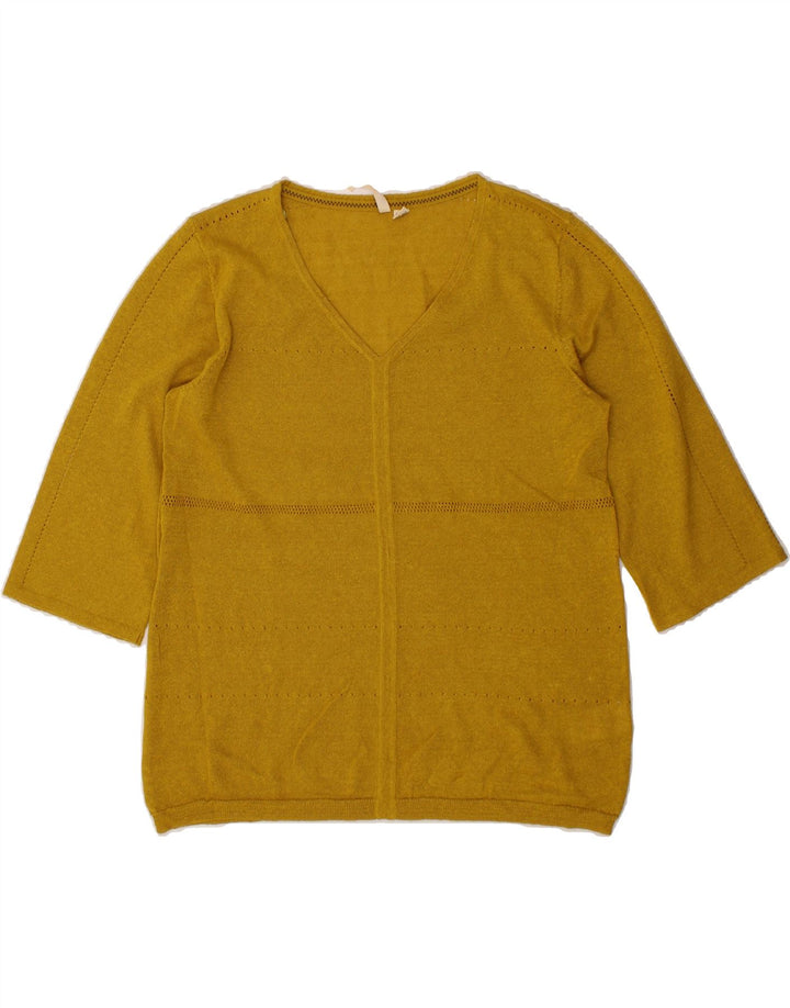 WHITE STUFF Womens 3/4 Sleeve V-Neck Jumper Sweater UK 10 Small Yellow Vintage White Stuff and Second-Hand White Stuff from Messina Hembry 