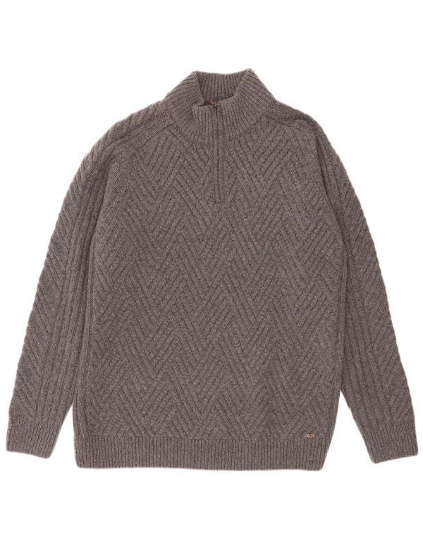 Timberland Maglione da uomo con vestibilità regolare con zip e collo 2XL Lana geometrica grigia