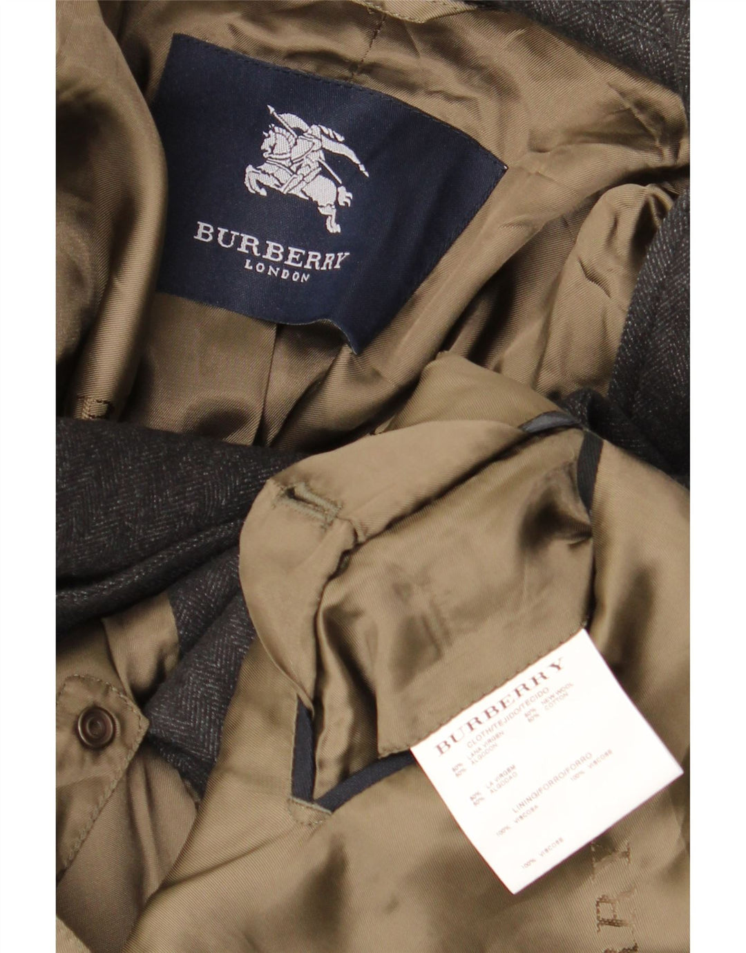 Giacca blazer da uomo a 3 bottoni Burberry UK 42 XL lana a spina di pesce grigia