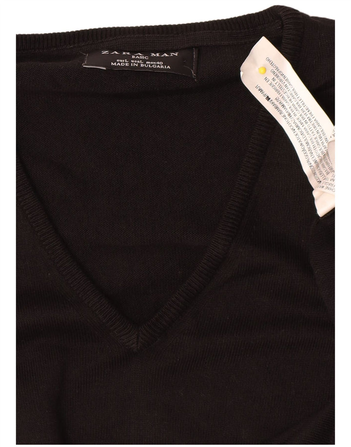 Maglione Zara da uomo con scollo a V grande in cotone nero