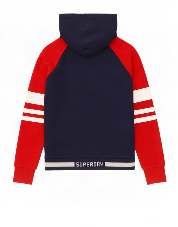 Maglione con cappuccio e zip da uomo Superdry piccolo in cotone color block blu navy