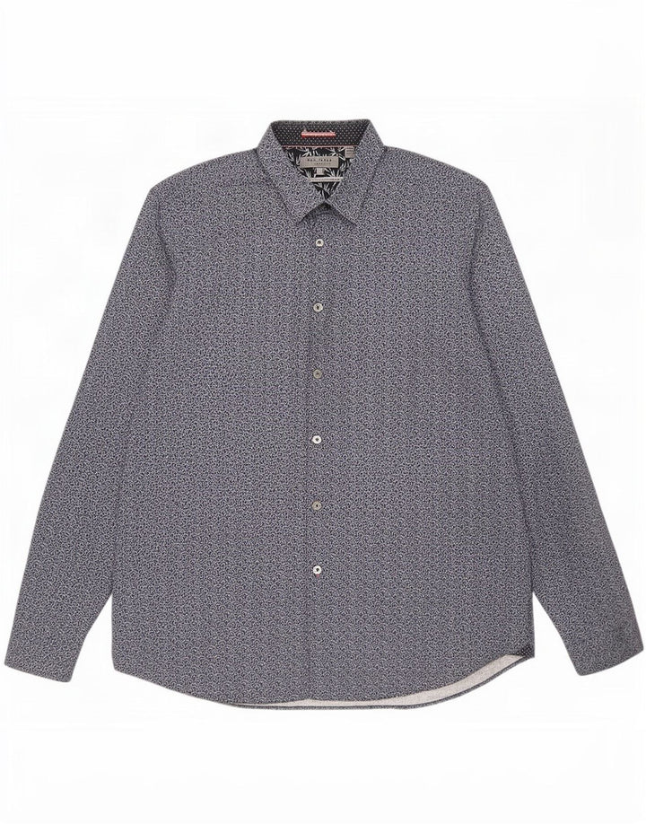 Camicia da uomo Ted Baker taglia 6 2XL cotone floreale blu navy