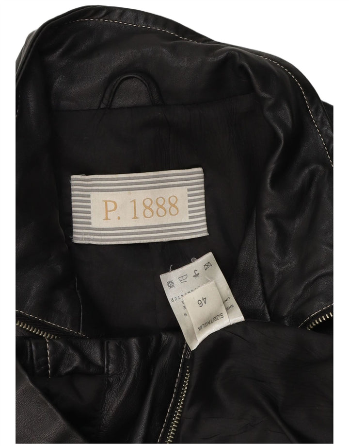 Giacca da motociclista in pelle da donna vintage IT 46 grande in pelle nera