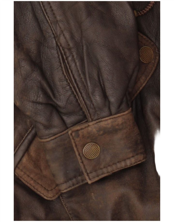 Cappotto in pelle con cappuccio da donna VINTAGE EU 38 Pelle marrone medio