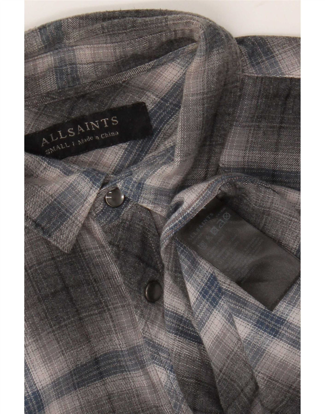 Camicia in flanella da uomo All Saints, in cotone a quadri grigi piccoli