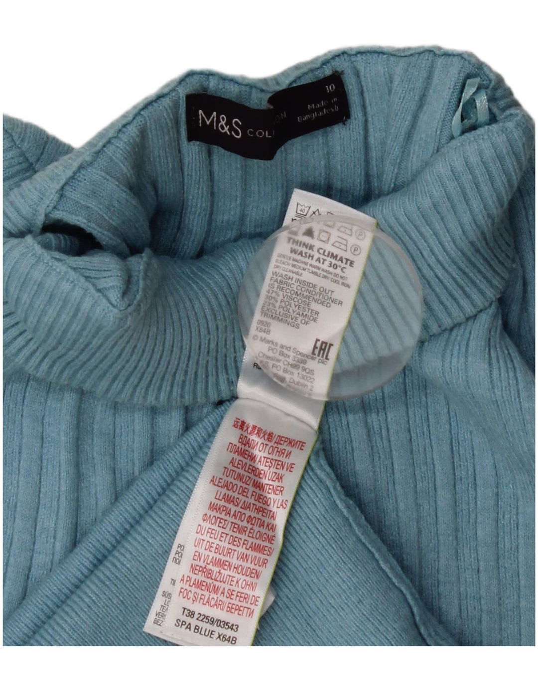 Maglione maglione a collo alto da donna Marks & Spencer UK 10 piccolo in viscosa blu