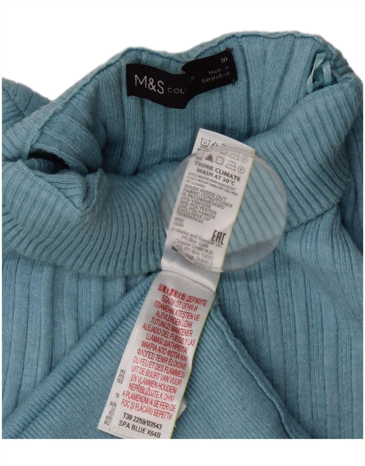 Maglione maglione a collo alto da donna Marks & Spencer UK 10 piccolo in viscosa blu