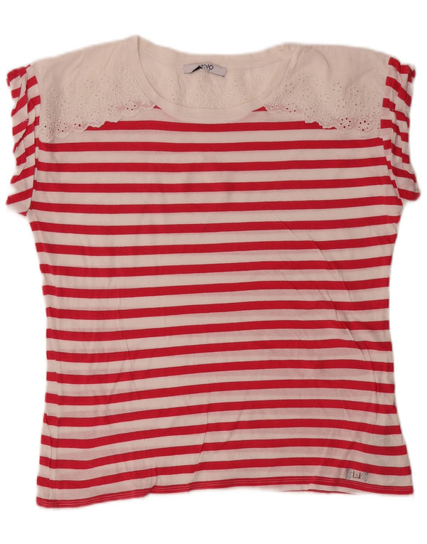 T-shirt da donna Liu Jo Top UK 14 cotone a righe rosa medio