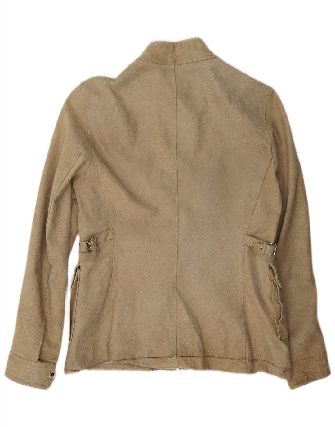 Giacca vintage in pelle scamosciata da donna UK 14 grande in pelle beige
