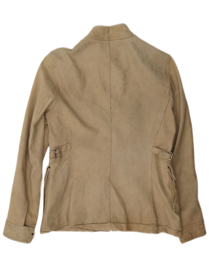 Giacca vintage in pelle scamosciata da donna UK 14 grande in pelle beige