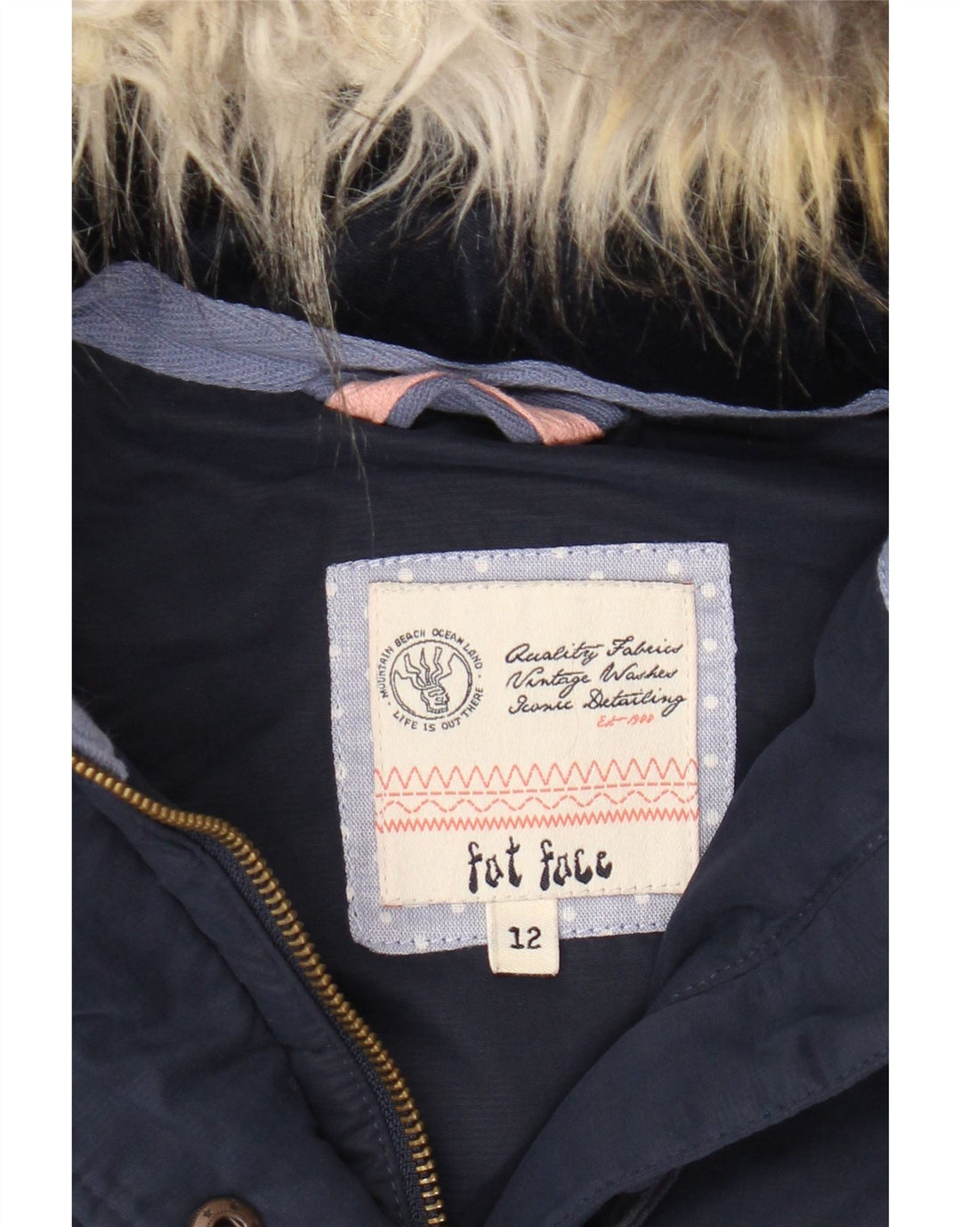 FAT FACE Womens Hooded Padded Gilet UK 12 Medium Navy Blue Polyester