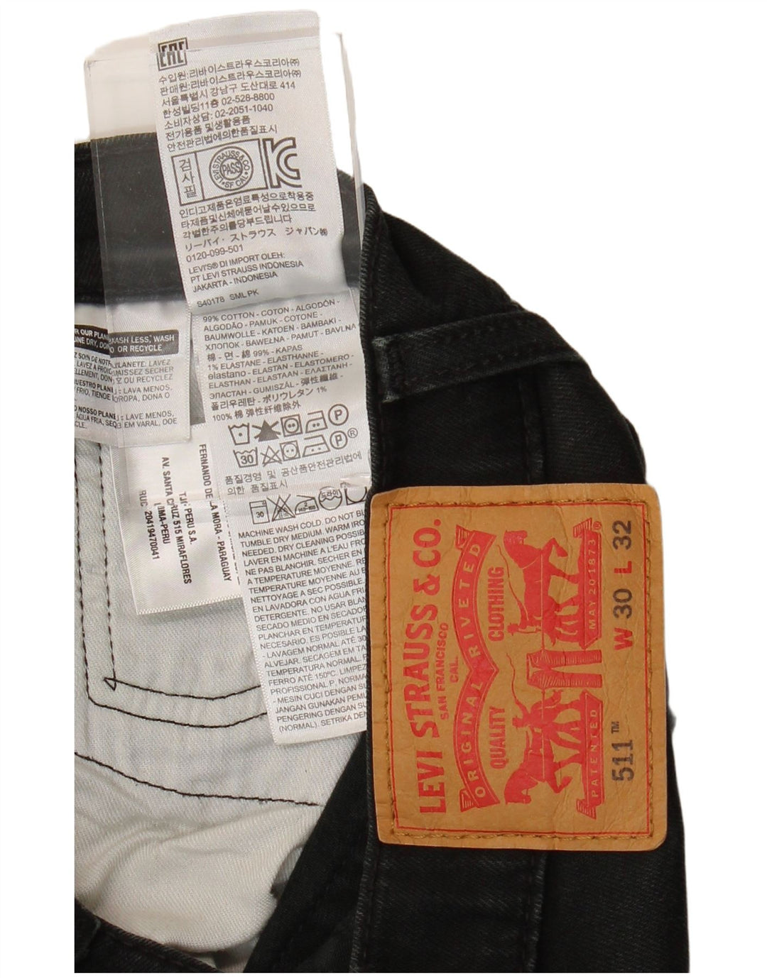Jeans Levi's Uomo 511 Slim W30 L29 Cotone Nero