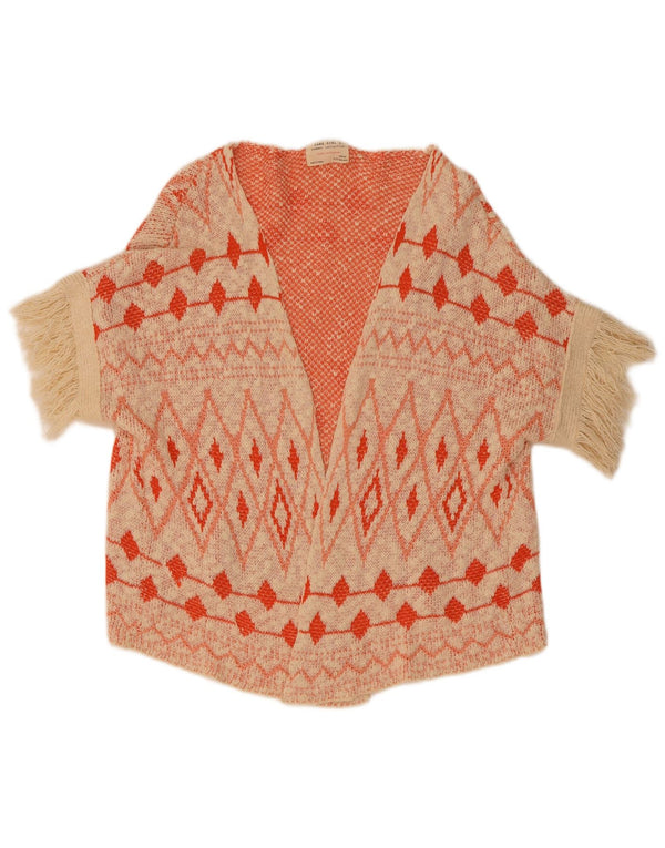 Maglione cardigan aperto a maniche corte per ragazze Zara 9-10 anni Beige geometrico