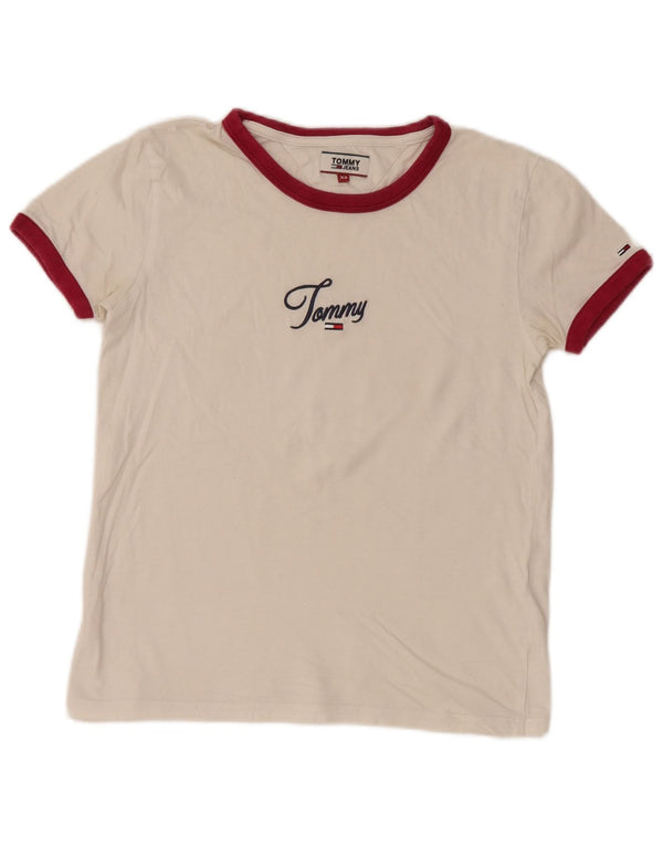 TOMMY HILFIGER T-shirt grafica da donna Top UK 6 XS Bianca