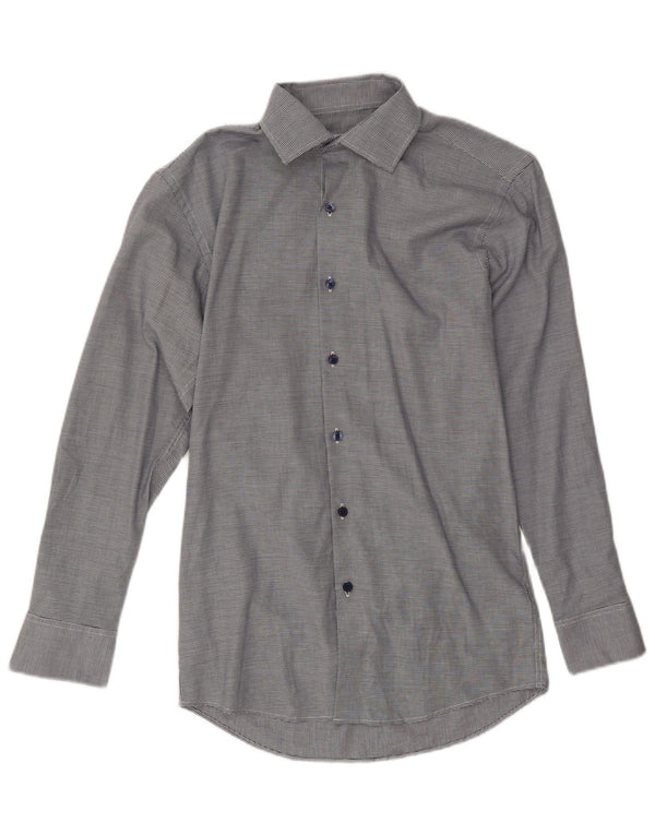 Camicia slim fit da uomo Calvin Klein taglia 37 piccola in cotone geometrico blu navy