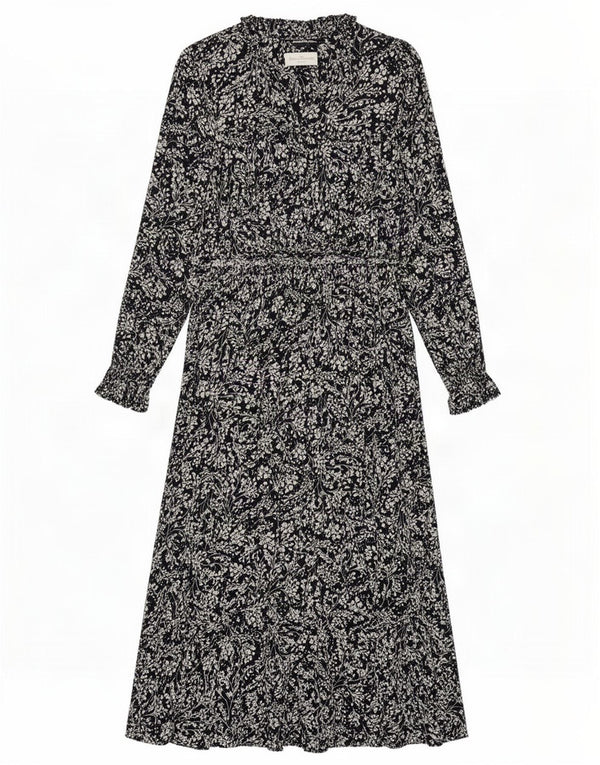 Abito lungo a maniche lunghe da donna Marks & Spencer UK 10 piccolo floreale blu navy