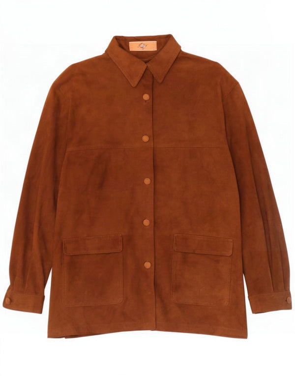 Giacca vintage oversize in pelle scamosciata da donna IT 44 in pelle marrone medio