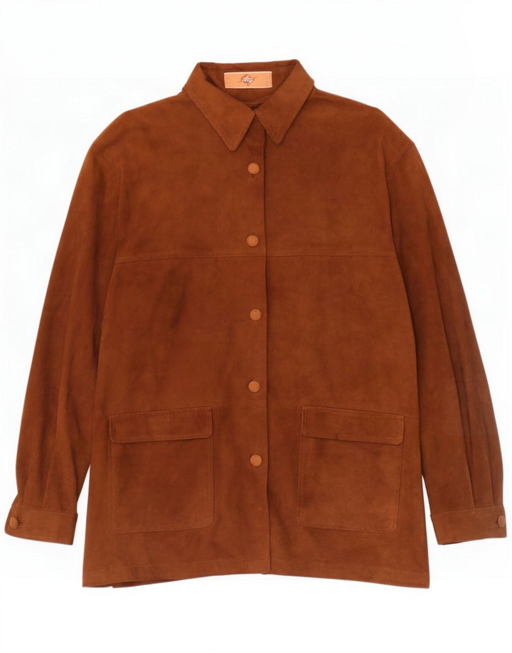 Giacca vintage oversize in pelle scamosciata da donna IT 44 in pelle marrone medio