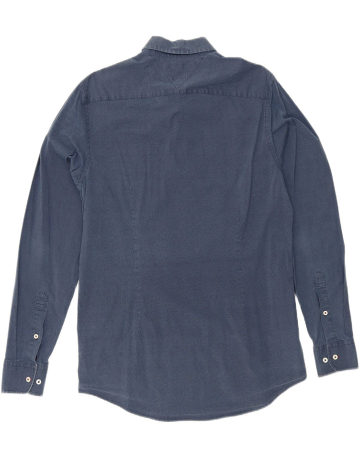 TOMMY HILFIGER Mens Slim Fit Shirt Large Blue Spotted Cotton Vintage Tommy Hilfiger and Second-Hand Tommy Hilfiger from Messina Hembry 