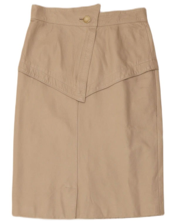 Gonna in pelle vintage da donna W28 beige medio