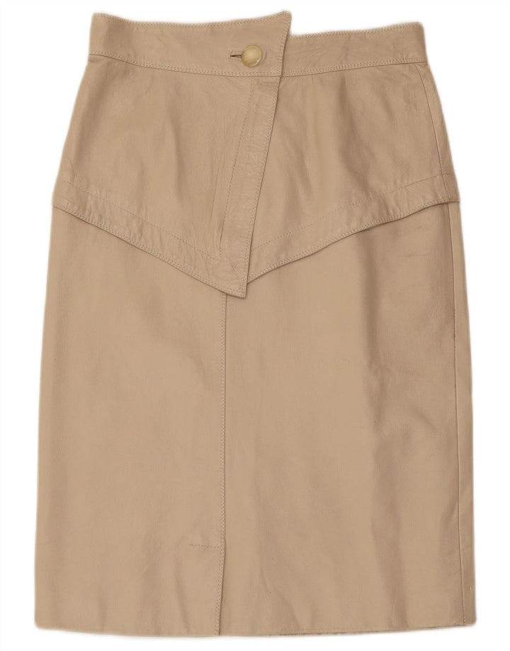 Gonna in pelle vintage da donna W28 beige medio