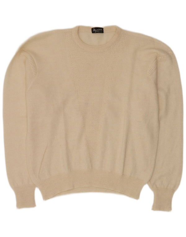 Maglione maglione girocollo da donna vintage UK 14 grande bianco sporco