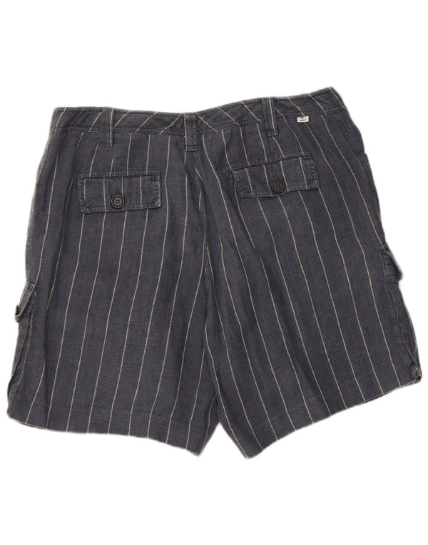 CERRUTI 1881 Womens Cargo Shorts IT 44 Medium W34  Navy Blue Striped Linen