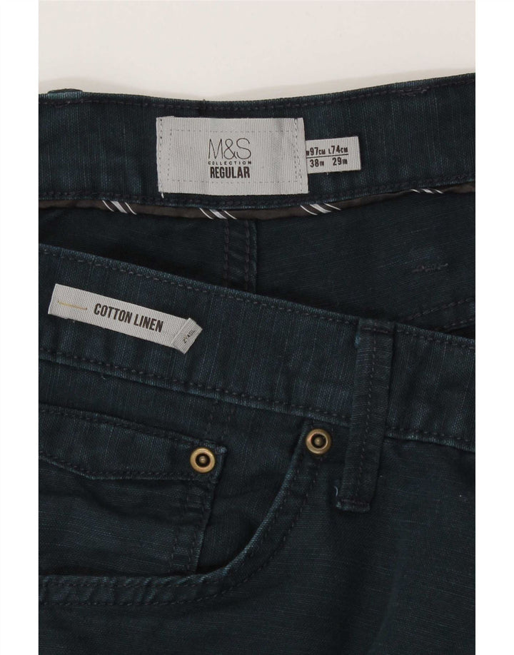Pantaloni casual regolari da uomo Marks & Spencer W38 L29 cotone blu navy