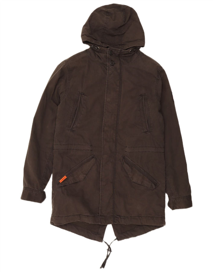 Giacca parka militare con cappuccio da uomo Superdry UK 40 grande cotone grigio