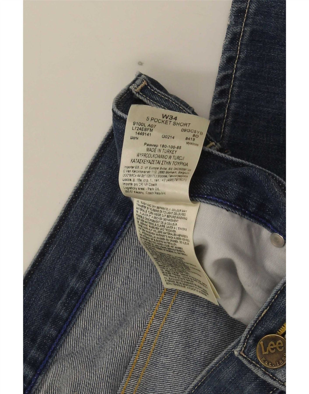 Pantaloncini corti in denim invecchiato Lee da uomo a 5 tasche W34 grande cotone blu