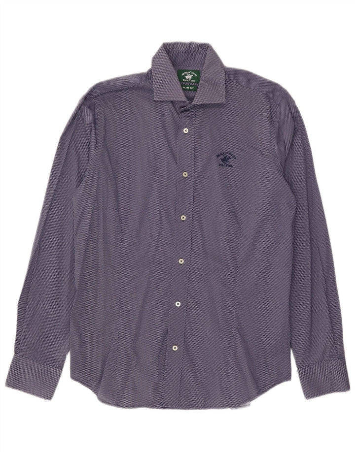 Camicia slim fit da uomo Beverly Hills in cotone maculato blu medio
