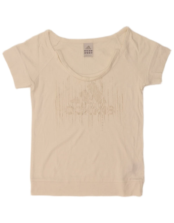 T-shirt grafica da donna Adidas Top UK 10 piccola in cotone bianco