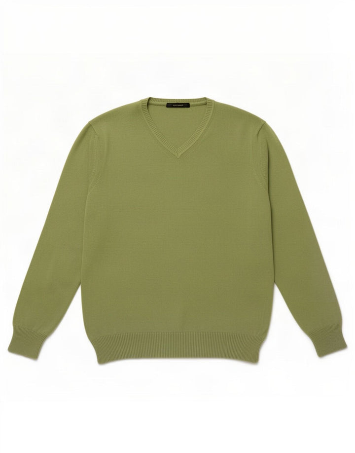 Maglione Zara da uomo con scollo a V grande in cotone verde