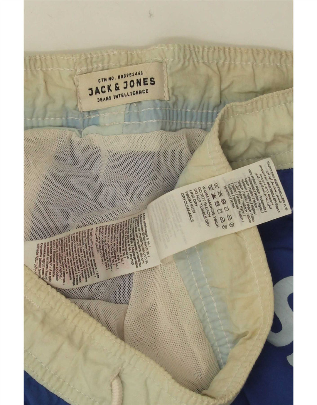 Pantaloncini da bagno grafici da uomo Jack & Jones piccoli in nylon color block blu