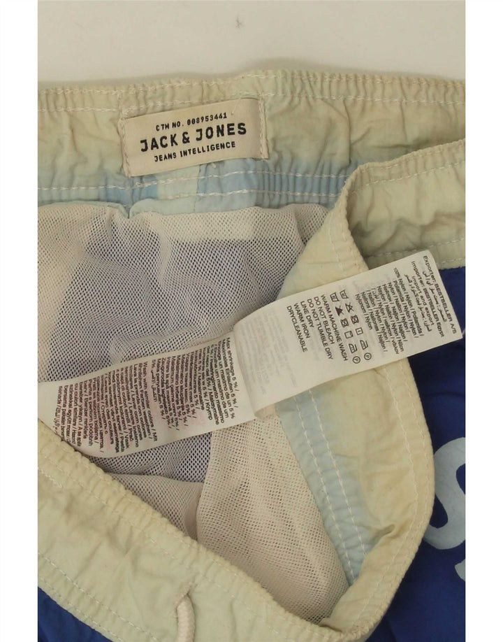 Pantaloncini da bagno grafici da uomo Jack & Jones piccoli in nylon color block blu