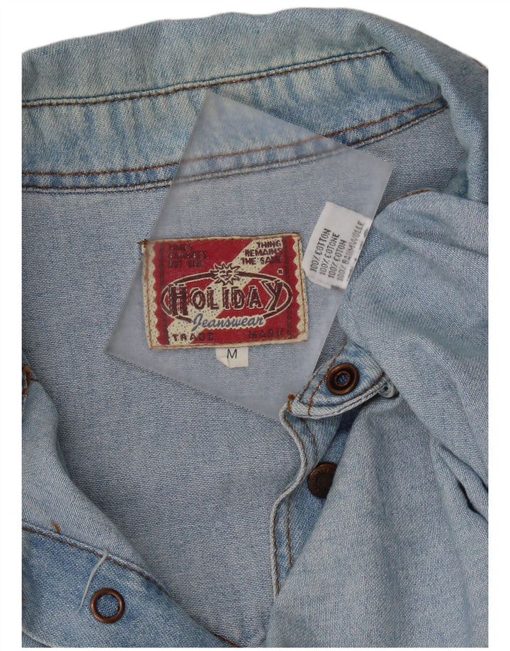 HOLIDAY Camicia in denim da uomo in cotone blu medio