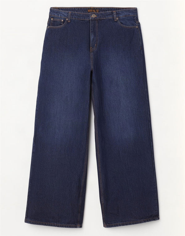 Bench Womens High Rise Wide Leg Jeans UK 18 XL W36 L31 Navy Blue Cotton