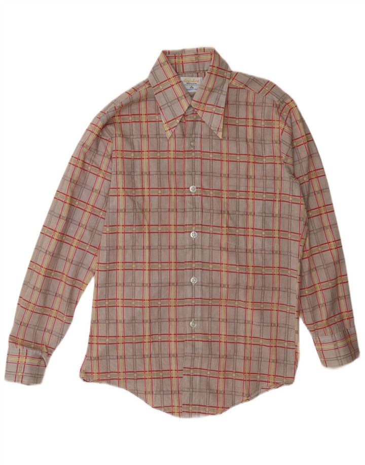 Camicia da uomo vintage taglia 14 1/2 piccolo cotone a quadri marrone