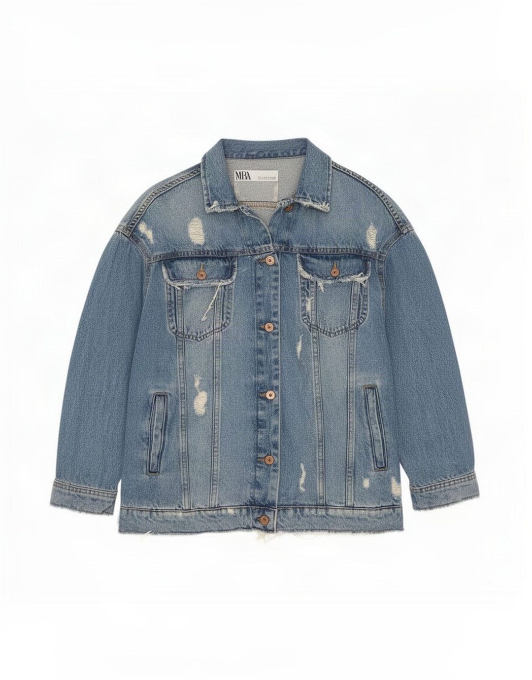 Giacca di jeans oversize invecchiata Zara da donna UK 10 piccola in cotone blu