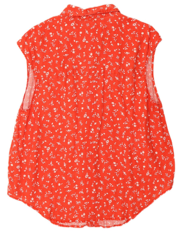 Camicia a maniche corte da donna Benetton Camicetta UK 18 XL Lino floreale rosso
