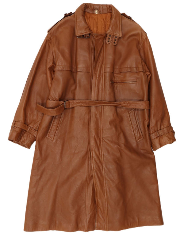 Cappotto in pelle militare da uomo VINTAGE UK 40 grande in pelle marrone